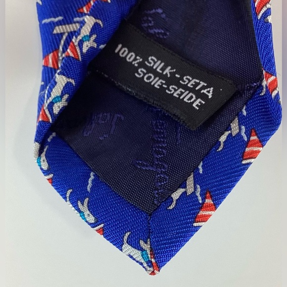 Salvatore Ferragamo Red and Blue Dog on Sailboat Silk Tie - Picture 10 of 12